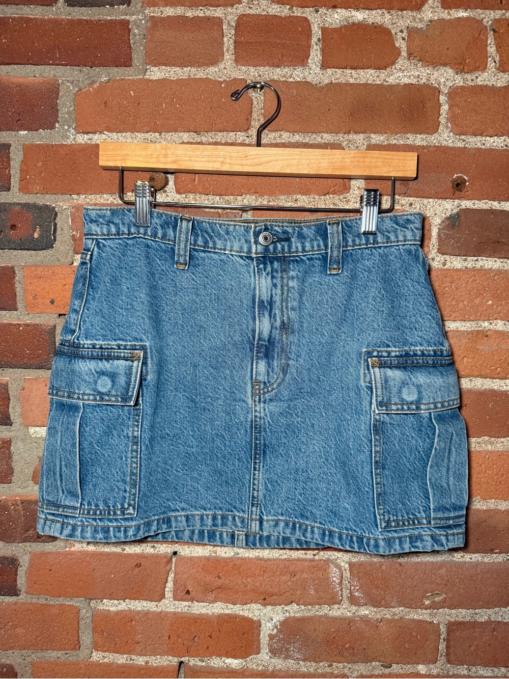 Abercrombie & Fitch Light Blue Denim Cargo Mini Skirt